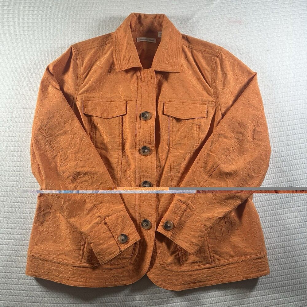 Coldwater Creek Women’s W18 Orange Embossed Floral Button Front Jacket